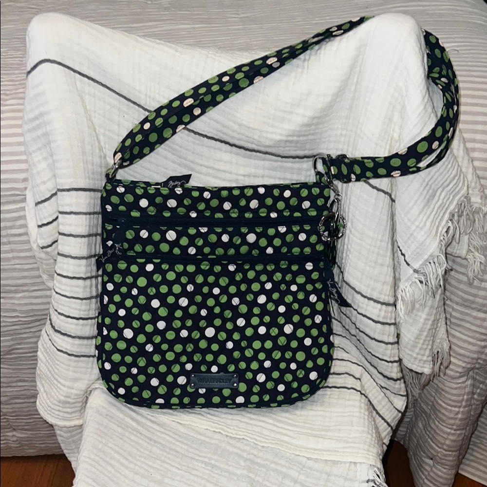 Vera Bradley Green and Black Crossbody Bag with Polka Dots